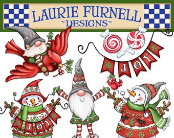 Christmas Clip Art, Nordic Christmas Clip Art, Snowman Clip Art, Christmas Gnome Clip Art, Christmas Card, Laurie Furnell. Digital  Papers