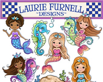 Mermaid Clip Art, Under The Sea Clip Art, Ocean Clip Art, Cute Mermaids Clip Art, Mermaid Stickers, Mermaid Crafts, Laurie Furnell