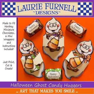 Halloween Party Favors, Ghost Candy Huggers, Ghost Candy Wrappers, Laurie Furnell, Halloween Printables, Halloween Candy Bar Wrapper