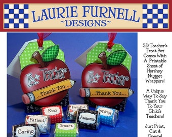 Teacher Thank You Treat Box Printable/ School Treat Box/ Teacher Treat Box/Teacher Favor Box/ Laurie Furnell/Teacher Nugget Wrappers