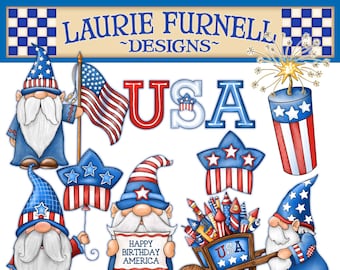 Patriotic Gnomes Clip Art/ Laurie Furnell/4th of July Gnomes Clip Art/ America Gnomes Clip Art/4th of July Clip Art/ Independence Day Art