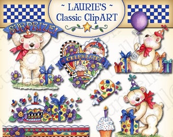 Birthday Bears Digital Art, Laurie Furnell, Birthday clipart,Birthday clip art,Birthday bear clipart,papercrafts,birthday candy bar wrapper