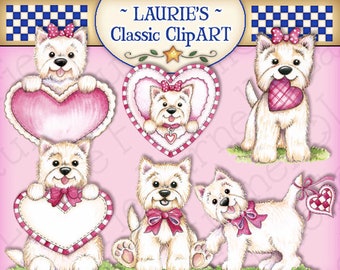 Puppy Love Digital Art, Valentine Clipart, Laurie Furnell, Westie Clipart, niedliche Drucke, Valentine Printables, Scrapbook Clipart,