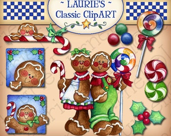 Gingerbread Christmas Digital Art, Christmas clipart, gingerbread boy clipart, holiday clipart, gingerbread candy wrapper, Laurie Furnell
