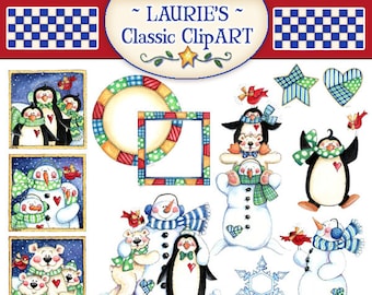 Illustraties pinguïn, illustraties sneeuwpop, illustraties ijsbeer, Laurie Furnell, illustraties winter, illustraties kerst, scrapbooking, Papercrafts
