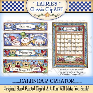Calendar Creator, Kalendarz DIY, Cliparty pór roku, Kalendarz do druku, Materiały do rękodzieła papierowego, Laurie Furnell, Sztuka cyfrowa, Szablon kalendarza
