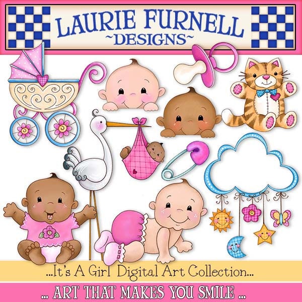 Baby Clip Art, Baby Girl Clip Art, Baby invitations Art. Baby Shower Clip Art, African American Baby Clip Art, Laurie Furnell, Paper Crafts