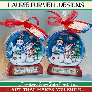 Christmas Snow Globe Treat Box, Holiday Candy Box Printable, Christmas Party Favor, Laurie Furnell, Snowman Treat Box Printable, DIY Favor
