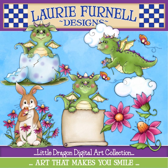 Dragon Clip Art/Children's Clip Art/Bunny Clip Art/Baby Dragon Clip Art/Fantasy Clip Art/Dragon Digital Art/Laurie Furnell/Dragon Printables