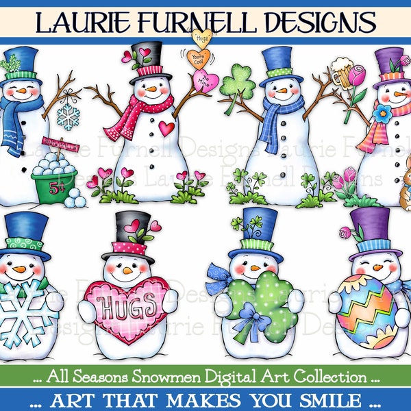 All Seasons Snowmen PNG, Holiday Snowmen Clip Art, Snowmen Clip Art,  Craft Supplies, Patriotic Snowmen PNG, Fall Snowmen, Winter Snowmen