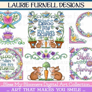 Spring Garden Clip Art, Spring Floral Clip Art, Spring Bunny Clip Art, Daffodil Clip Art, Spring PNGs, Spring Garden PNGs, Laurie Furnell