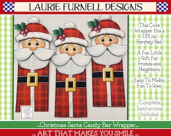 Santa candy bar wrapper, Christmas candy bar wrapper, Laurie Furnell Designs, Chocolate bar wrapper, Christmas printables, Digital