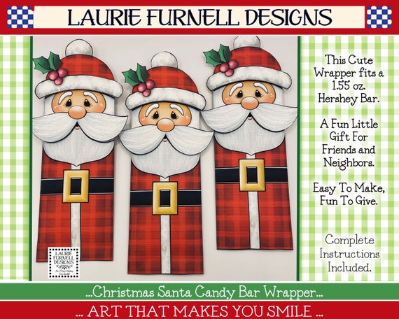 Santa candy bar wrapper, Christmas candy bar wrapper, Laurie Furnell Designs, Chocolate bar wrapper, Christmas printables, Digital