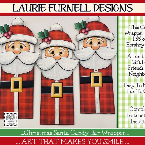 Santa candy bar wrapper, Christmas candy bar wrapper, Laurie Furnell Designs, Chocolate bar wrapper, Christmas printables, Digital