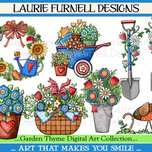 Tuin illustraties, bloemen illustraties, lente bloemen PNG, Veggie Garden PNG, Laurie Furnell, Scrapbooking kunst, kaart maken aanbod, kruiden illustraties