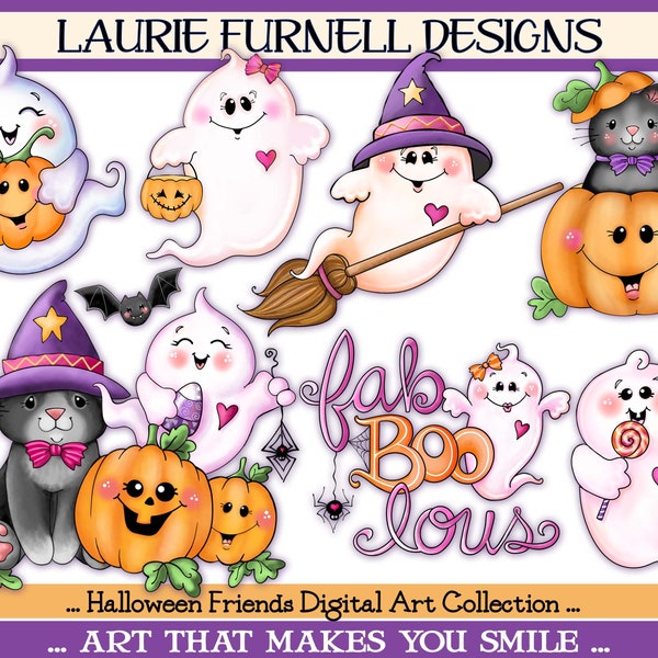 Halloween Clip Art, Cute Ghost Clip Art, Laurie Furnell, Halloween PNGs, Bulletin Board Decor, Pumpkin Clip Art, Digital Paper, Ghost PNG