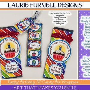 Birthday Candy Bar Wrapper, Birthday Party Favors, Miniature Wrapper For Birthday, Kid&#39;sParty Favor, Laurie Furnell, Birthday craft