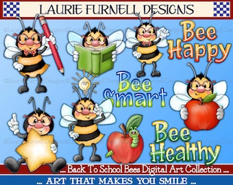 Cute Back to School Bee Digital Art, Cute School Clip Art, Bee Art, Laurie Furnell, Digital Art For Teachers, Classroom Clip Art, Classroom