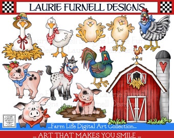 Farm Clip Art, Farm Animal Clip Art, Pig Clip Art, Cow Clip Art, Art for School Bulletin Board, Art For T-Shirt, Tractor PNG, Art for Signs