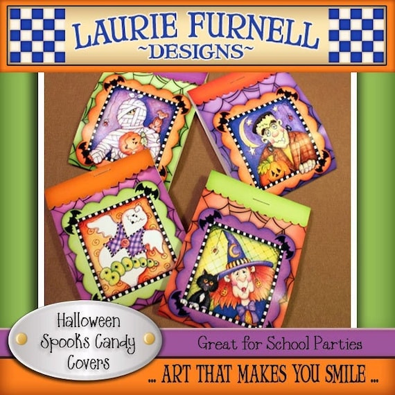 Halloween Candy Covers, Halloween candy wrappers, ghost candy wrapper, mummy candy wrappers, witch candy wrapper, Laurie Furnell, printables