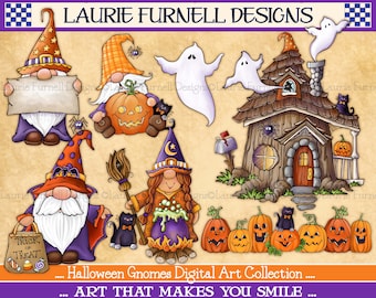 Halloween Gnome Clip Art, Halloween Gnome PNG, Bulletin Board Decor, Laurie Furnell, Halloween Digital Paper, Halloween Clip Art