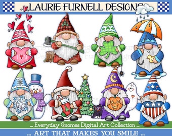 Gnome Clip Art, Holiday Gnome Clip Art, Sports Gnome Clip Art, Birthday Gnome Clip Art, Laurie Furnell, Art For Gnome Stickers, Gnome PNG