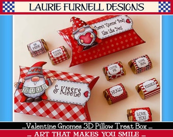 Valentine Gnome Treat Box, Valentines Day Printable Candy Box, Cute Gnome Valentine's Day Party Favor, Laurie Furnell, Gnome Candy Wrapper