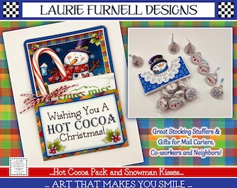 Christmas Cocoa Packs, Craft Show Best Seller, Christmas Printables, Snowman Kisses Bag Topper, Holiday Hot Cocoa Pouches, Laurie Furnell