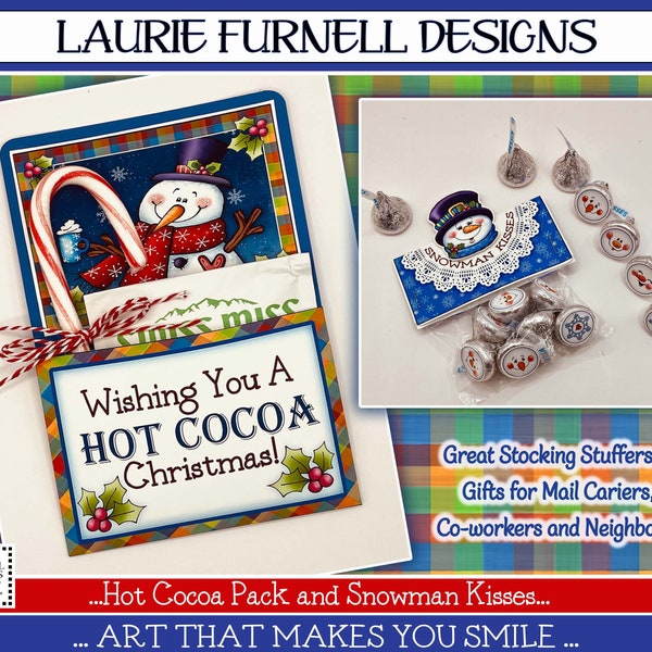 Christmas Cocoa Packs, Craft Show Best Seller, Christmas Printables, Snowman Kisses Bag Topper, Holiday Hot Cocoa Pouches, Laurie Furnell