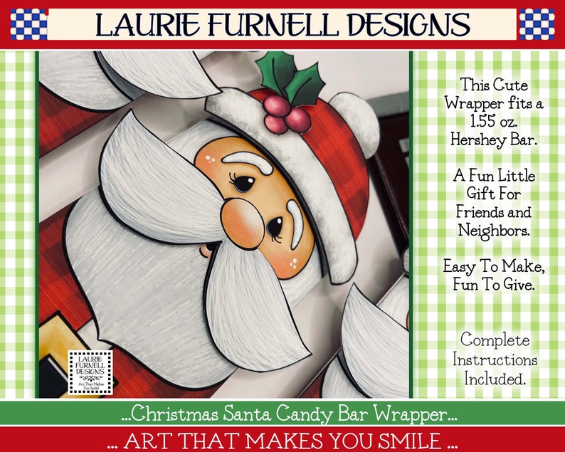 Santa candy bar wrapper, Christmas candy bar wrapper, Laurie Furnell Designs, Chocolate bar wrapper, Christmas printables, Digital image 3