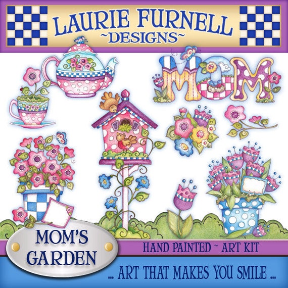 Garden Digital Art, Mother's Day clipart, scrapbooking, flowers clipart, Spring Clipart, Laurie Furnell, cardmaking supply, Teapot clipart