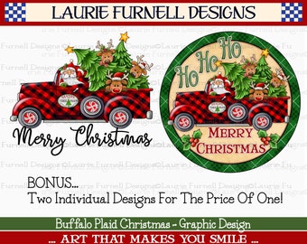 Buffalo Plaid Christmas Truck PNG, Merry Christmas Clip Art, Buffalo Plaid Clip Art, Christmas Sublimation PNG, Laurie Furnell, Download