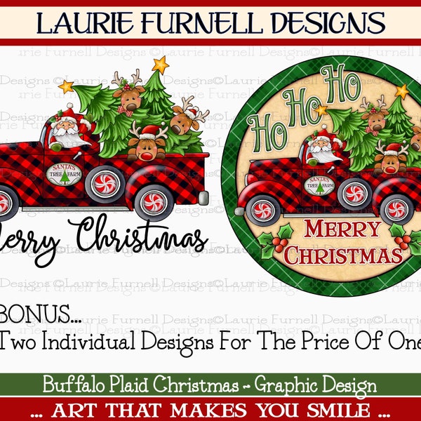 Buffalo Plaid Weihnachten LKW PNG, Frohe Weihnachten ClipArt, Buffalo Plaid ClipArt, Weihnachten Sublimation PNG, Laurie Furnell, Download