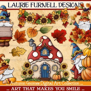 Herfstkabouter digitale kunst, schattige herfstkabouters, herfstkabouter-illustraties, Laurie Furnell, levering kaarten maken, pompoenillustraties, herfstillustraties