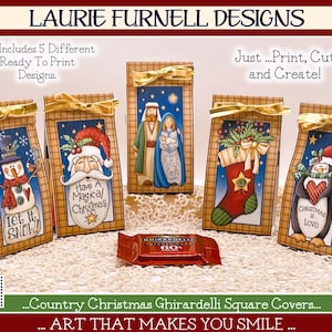 Christmas Candy Wrapper, Ghirardelli Square Wrapper, Santa Candy Wrapper, Christmas Favor Printable, Laurie Furnell, Nativity Candy Cover