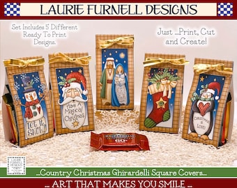 Christmas Candy Wrapper, Ghirardelli Square Wrapper, Santa Candy Wrapper, Christmas Favor Printable, Laurie Furnell, Nativity Candy Cover