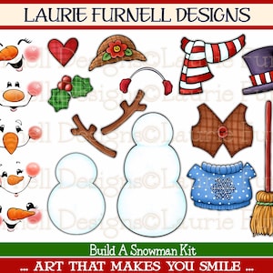 Build A Snowman Clip Art, maak een sneeuwpop digitale kit, decor prikbord, Laurie Furnell, DIY sneeuwpopfamilie, sneeuwpop png, gezichten sneeuwpop