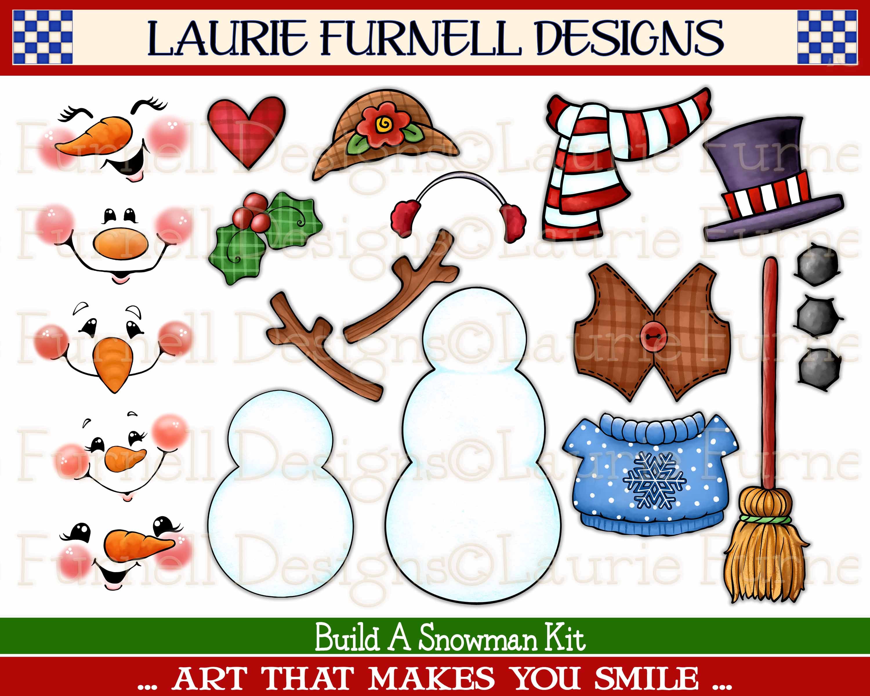 Build A Snowman Clip Art, Make A Snowman Digital Kit, Bulletin Board Decor,  Laurie Furnell, DIY Snowman Family, Snowman PNG, Snowman Faces 