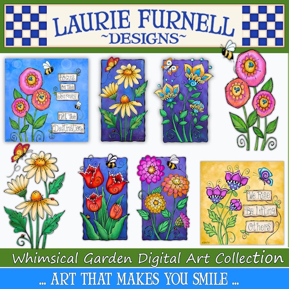Flower Clip Art, Whimsical Flower Clip Art, Laurie Furnell, Garden Clip Art. Flower Paper Crafts, Garden Scrapbooking , Garden printables,