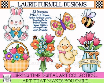 Spring Clip Art, Easter Clip Art, Bunny PNG, Spring Flowers Clip Art, Card Making, Bulletin Board Art, Rainbow PNG, Spring Digital Paper