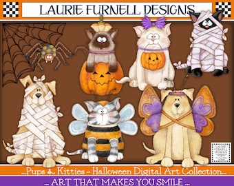 Halloween Clip Art, Halloween Cats in Costumes PNG, Dogs in Halloween Costumes PNG, Halloween Digital Paper, Fall Clip Art, Kitty Clip Art