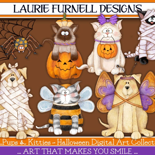 Halloween Clip Art, Halloween Cats in Costumes PNG, Dogs in Halloween Costumes PNG, Halloween Digital Paper, Fall Clip Art, Kitty Clip Art