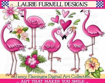 Flamingo Clip Art, Tropical Clip Art, Flamingo PNG, Flamingo Clip Art For Paper Craft, Flamingo Graphic, Laurie Furnell, Tropical Flower Art