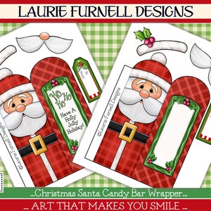 Santa candy bar wrapper, Christmas candy bar wrapper, Laurie Furnell Designs, Chocolate bar wrapper, Christmas printables, Digital image 4