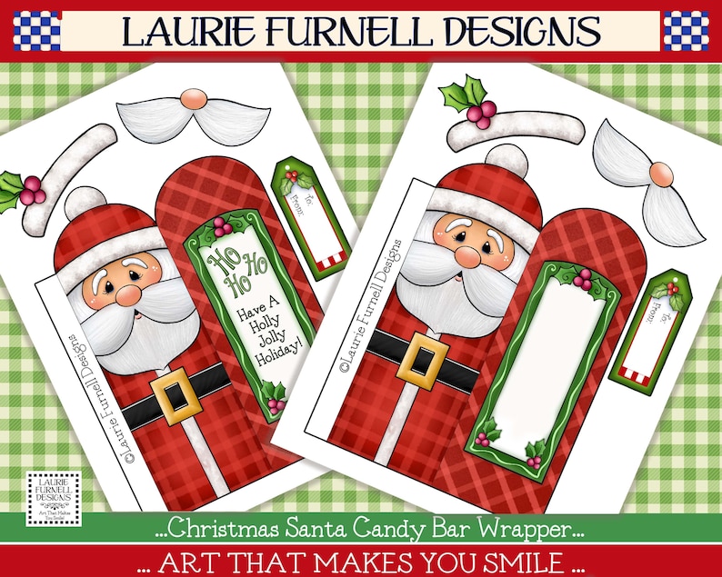 Santa candy bar wrapper, Christmas candy bar wrapper, Laurie Furnell Designs, Chocolate bar wrapper, Christmas printables, Digital image 4