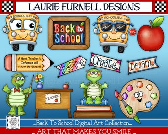 Back To School Clip Art, School Bulletin Board Art, Turtle Kids, Teacher, School Digital Art, Laurie Furnell, School House PNG, School PNGs