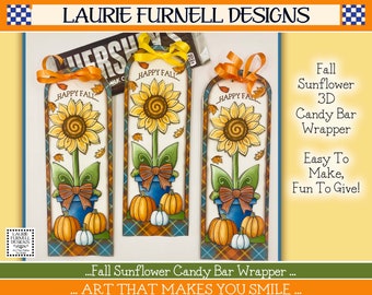 Sunflower Candy Wrapper, Fall Candy Bar Wrapper, Laurie Furnell, Happy Fall Wrapper, DIY Favor, Thanksgiving Candy Wrapper, Instant Download