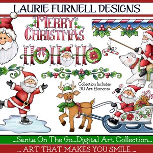 May include: A digital art collection of 30 Christmas-themed illustrations featuring Santa Claus, reindeer, a polar bear, and other festive elements. The illustrations are in a cartoon style with bright colors and whimsical details. The text "Merry Christmas" and "Ho Ho Ho" is included in the image.