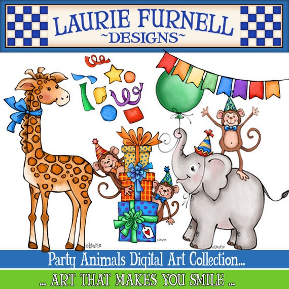 Party Clipart, Zoo Animal Clipart, Celebration Clipart, Birthday Clipart, Childrens Party Clipart, Laurie Furnell, Card Making, Scrapbooking