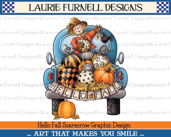 Download Autumn Scarecrow Graphic Hello Fall Phrase Fall Pickup Etsy